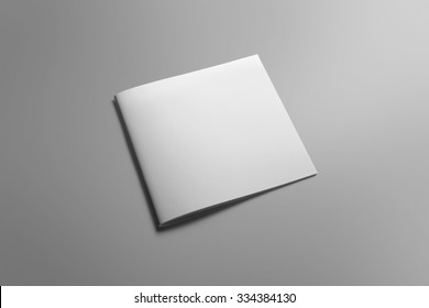 Blank Square Brochure Magazine Isolated On Grey, With Clipping Path, Changeable Background