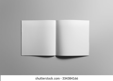 Blank square brochure magazine isolated on grey, with clipping path, changeable background - Shutterstock ID 334384166
