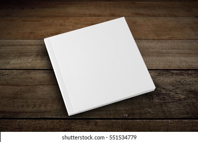 Blank Square Cover Book Template On Wood.