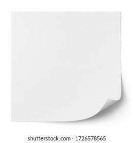 Blank Square Paper Sheet With Curled Corner, Isolated On White Background