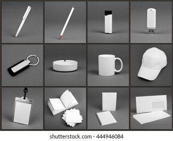 Blank stationery set for corporate identity system on gray background - Shutterstock ID 444946084