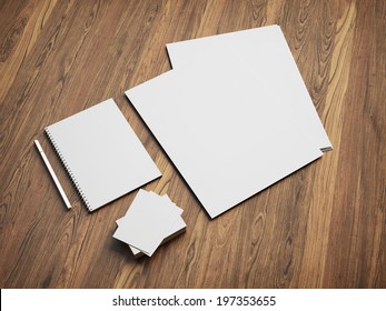 Blank Stationery Set On Wood Background