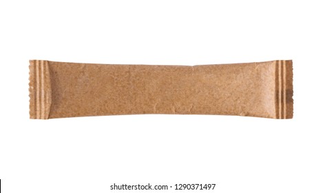 blank stick sachet brown sugar package isolated on white background