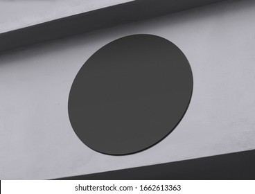 Blank Store Signage Sign Design Mockup Isolated, Clear Shop Template. Street Hanging Mounted On The Wall. Signboard For Logo Presentation. Metal Cafe Restaurant Bar Plastic Badge Black White Round. 