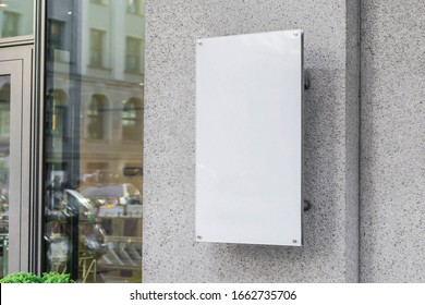 Blank Store Signage Sign Design Mockup Isolated, Clear Shop Template. Street Hanging Mounted On The Wall. Signboard For Logo Presentation. Metal Cafe Restaurant Bar Plastic Badge Black White. 