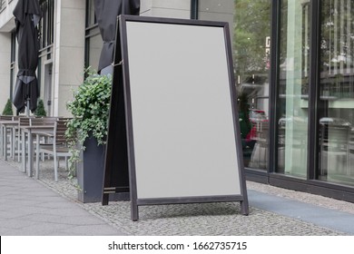 Blank store signage sign design mockup isolated, Clear shop template. Street Magnetic Sidewalk Chalkboard. Signboard for logo presentation. Metal cafe restaurant bar plastic badge black white. 