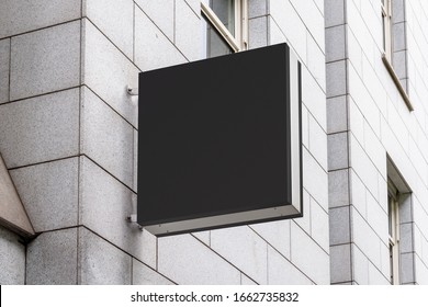 Blank Store Signage Sign Design Mockup Isolated, Clear Shop Template. Street Hanging Mounted On The Wall. Signboard For Logo Presentation. Metal Cafe Restaurant Bar Plastic Badge Black White. 