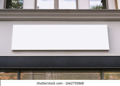 Blank Store Signage Sign Design Mockup Isolated, Clear Shop Template. Street Hanging Mounted On The Wall. Signboard For Logo Presentation. Metal Cafe Restaurant Bar Plastic Badge Black White. 