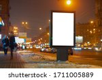 Blank street billboard at night city