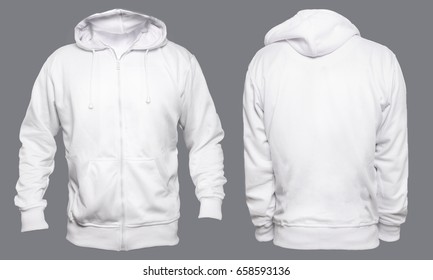 Blank sweatshirt mock up template, front, and back view, isolated on grey, plain white hoodie mockup. Hoody design presentation. Jumper for print. Blank clothes sweat shirt sweater