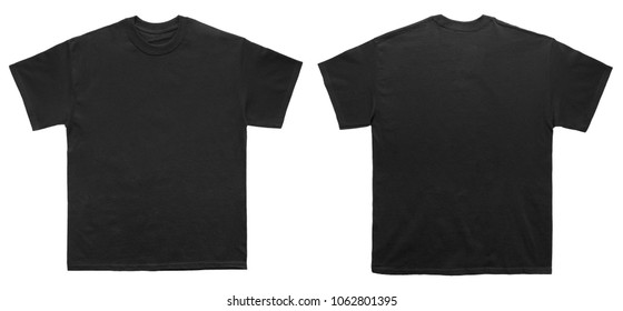 Blank T Shirt color black template front and back view on white background
