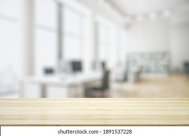 Blank tabletop made of wooden planks with light contemporary furnished office on background, mockup - Powered by Shutterstock