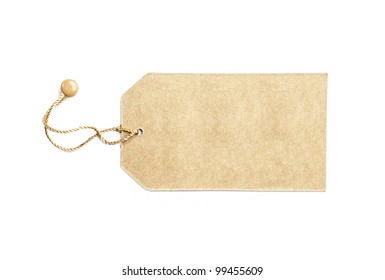 blank tag tied with a brown string isolated on a white background
