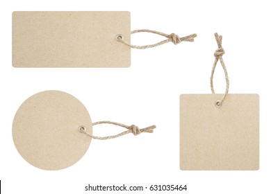 Blank tag tied for hang on product for show price or discount isolate on white background with clipping path - Shutterstock ID 631035464