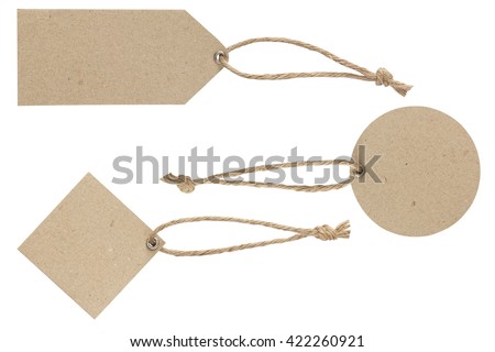 Blank tag tied for hang on product for show price or discount isolate  on white background with clipping path   
