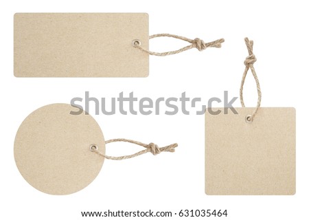 Blank tag tied for hang on product for show price or discount isolate on white background with clipping path