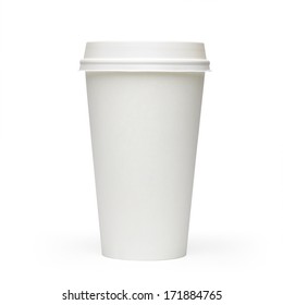 Blank Takeaway Medium Coffee Cup Mockup Or Mock Up Template Side View Isolated On White Background Including Clipping Path