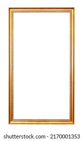 blank tall narrow old golden picture frame cutout on white background - Shutterstock ID 2170001353