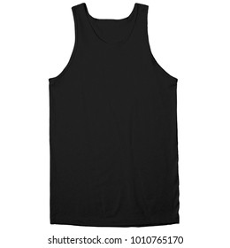 Blank Tank Top Template For Male In Black Color Front View On White Background For Mockup