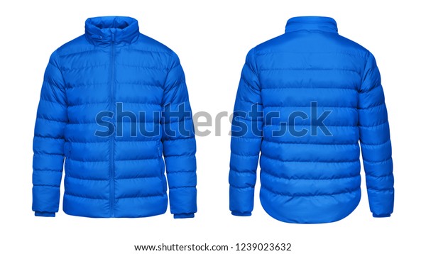 Blank Template Blue Down Jacket Zipped Stock Photo (Edit Now) 1239023632