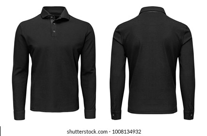 Blank template mens black polo shirt long sleeve, front and back view, isolated on white background with clipping path. Design sweatshirt mockup for print. - Shutterstock ID 1008134932