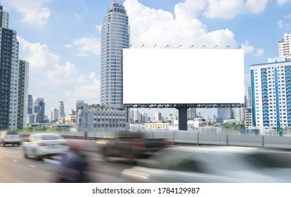 Blank Template For Outdoor Advertising Or Blank Billboard On The Highway With Clipping Path On Screen - Can Be Used For Trade Shows, And Advertising Or Promotional Poster.