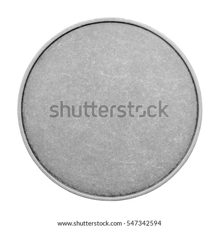 Blank templates for coins or medals with metal texture. Silver, isolated on white background
