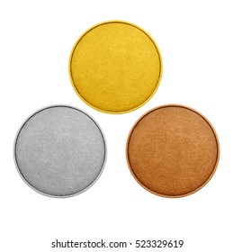 Blank Templates Medals, Coins. Gold, Silver, Bronze, Isolated On White Background