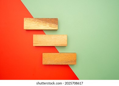 Blank Three Wooden Blocks On Colorful Background With Space For Text.