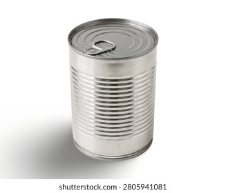 Blank Tin Can with Ring Pull Opener Isolated on White for Design Mockup