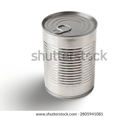Blank Tin Can with Ring Pull Opener Isolated on White for Design Mockup