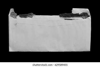 Blank Torn Open Envelope On Black. Copy Space