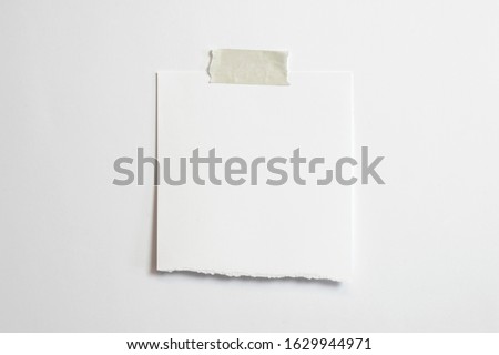 Blank torn polaroid photo frame with soft shadows and scotch tape isolated on white paper background as template for graphic designers presentations, portfolios etc.