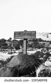 Blank Trail Sign At Capitol Reef National Park (Black And White)