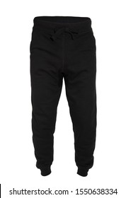 Blank training jogger pants color black front view on white background
				