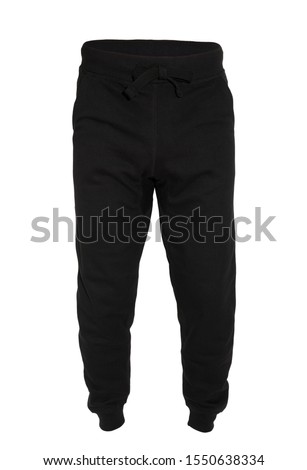 Blank training jogger pants color black front view on white background
