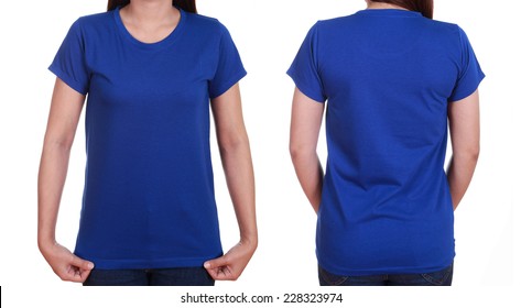 blank t-shiet set (front, back) with female isolated on white background