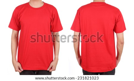 blank t-shirt set (front, back) on man isolated on white background