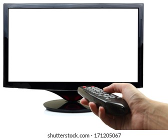 Blank Tv Display With Hand And Remote Control