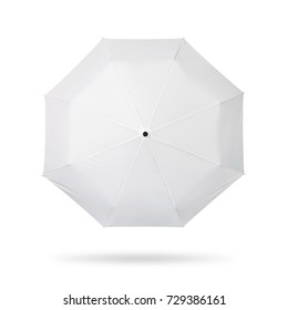 Blank Umbrella Isolated On White Background. Portable Parasol For Protection Sun And Rain. Clipping Paths Object.