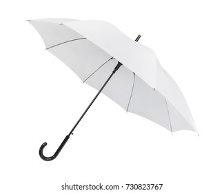 Blank Umbrella Isolated On White Background. Portable Parasol For Protection Sun And Rain. Clipping Paths Object.