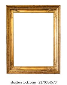 Blank Vertical Ancient Golden Wide Picture Frame Cutout On White Background