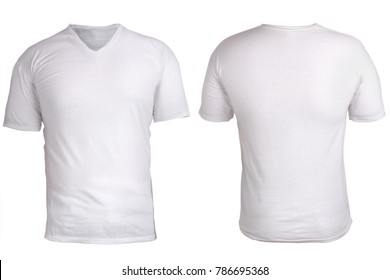Blank v-neck shirt mock up template, front, and back view, isolated, plain white t-shirt mockup design presentation. Tee for print