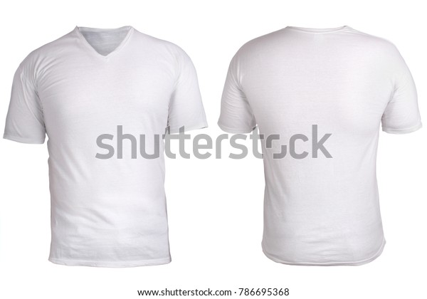 空白のv ネックシャツのモックアップテンプレート 前面 および背面図 分離型の白いtシャツのモックアップデザインプレゼンテーション 印刷用t字 の写真素材 今すぐ編集