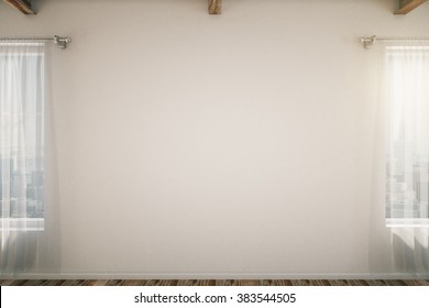 Blank Wall In A Loft Interior With Windows, Mock Up, 3d Render