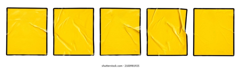 Blank warning sign yellow color with black frame sticker set isolated on white background