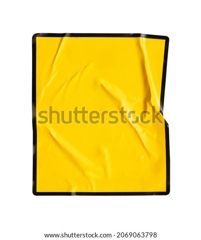 Blank warning sign yellow color with black frame sticker isolated on white background