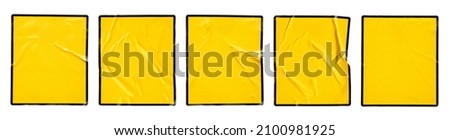 Blank warning sign yellow color with black frame sticker set isolated on white background