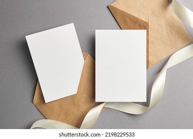 Blank wedding invitation card mockup with envelope, front and back sides, mockup with copy space - Shutterstock ID 2198229533