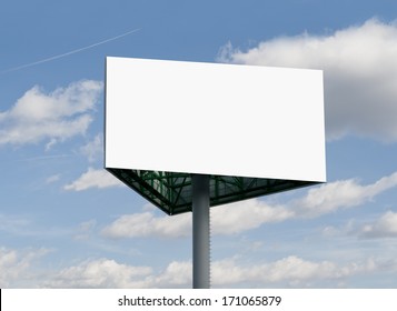 Blank white 6x3 billboard against blue sky, put your own text here